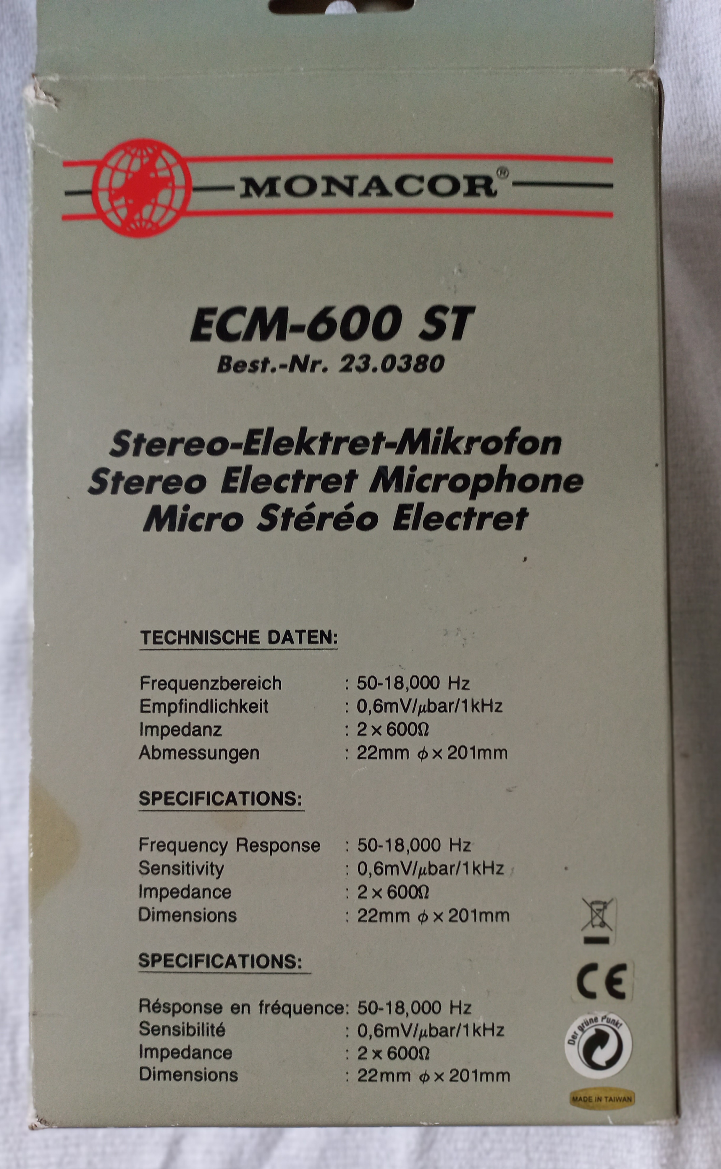 MONACOR ECM-600 ST - mikrofon stereo 
